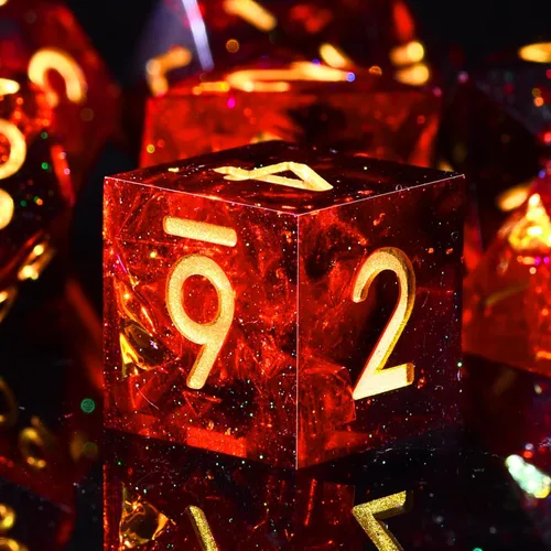 Miniatura 20 de AUSTOR Juego de dados DND de 7 troqueles de resina de borde afilado, dados poliédricos hechos a mano para juegos de mesa Dungeons and Dragons RPG