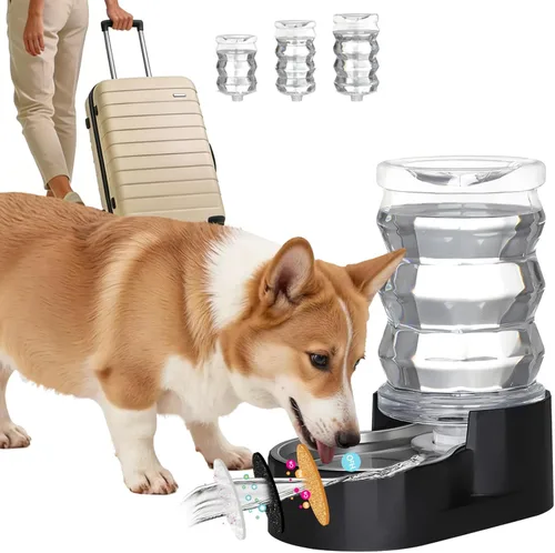 Miniatura 23 de RIZZARI Dispensador de agua grande para perros: 8L de gravedad elevada en negro, dispensador automático de acero inoxidable con cepillo Perla