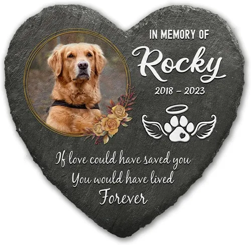 Miniatura 20 de Piedra conmemorativa de corazón con cita significativa, placa personalizada de huella de perro o gato, mantén la memoria en los corazones, regalos