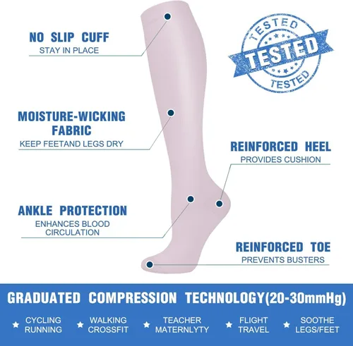 Miniatura 5 de CTHH 57 pares de calcetines de compresión para la circulación de mujeres y hombres, el mejor apoyo para correr, atletismo, enfermería, viajes