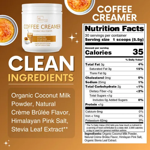 Miniatura 2 de Crema de café en polvo sin lácteos, crema en polvo sin azúcar para café caliente o helado, crema keto para mujeres y hombres, crema de coco baja