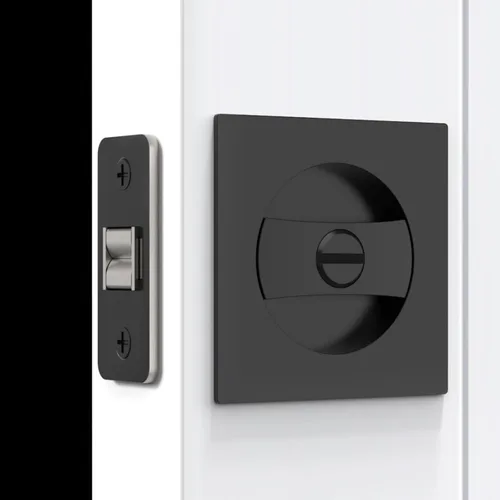 Paquete de 2 cerraduras de puerta de bolsillo para baño, color negro mate, herrajes para puerta de bolsillo, cerradura de privacidad, puerta de