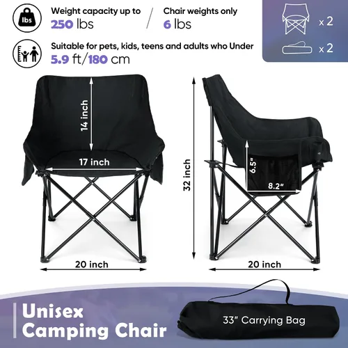 Miniatura 2 de HaSteeL Silla de camping para adultos, juego de sillas portátiles plegables compactas con bolsillos laterales para pesca al aire libre, senderismo
