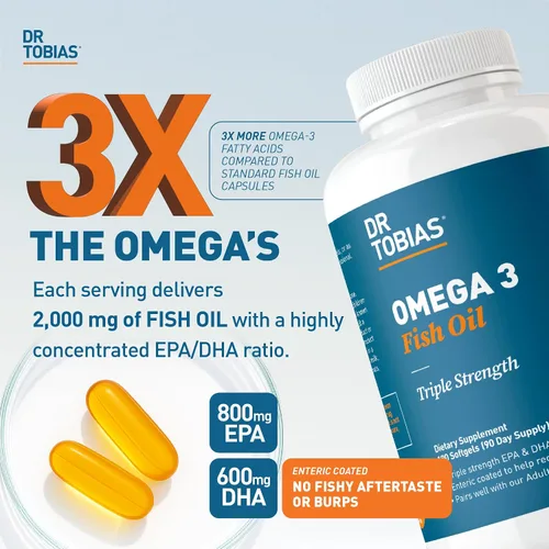 Miniatura 2 de Dr. Tobias Omega 3 Aceite de Pescado, 2000 mg Fuerza Triple con 800 mg EPA 600 mg DHA Por Porción, Suplementos de Aceite de Pescado Omega 3