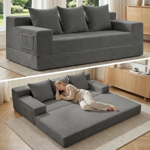 Miniatura 13 de Sofá cama convertible de 78 pulgadas, sofá futón plegable de esponja de alta densidad, sofá sin hueso, sofá cama de 3 plazas con 3 almohadas