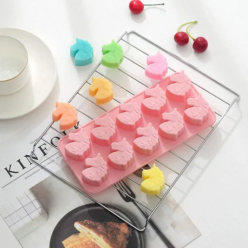 Miniatura 5 de MoldFun Juego de 2 moldes de silicona con cabeza de unicornio para hacer chocolate duro, gelatina, gelatina, pequeñas bombas de baño para hornear