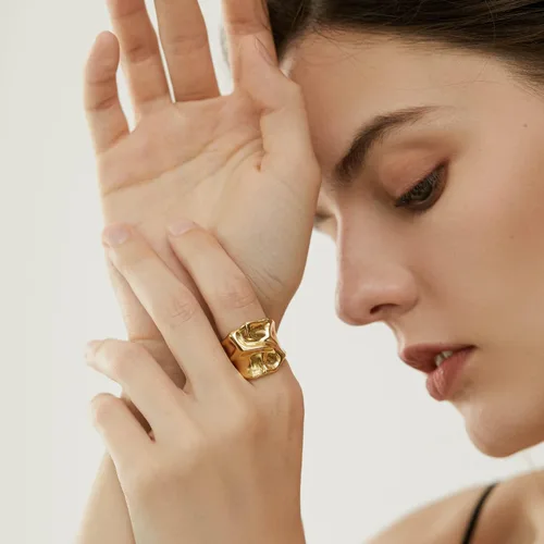 Miniatura 4 de YADUDA Juego de Anillos de Oro y Plata para Mujer Anillos Gruesos de Declaración ZC Anillo de Croissant de Ojo Maligno Anillo Grueso Chapado en Oro