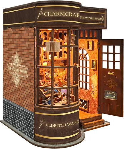 Miniatura 4 de Kit de rincón de libros para adultos y adolescentes, kit de casa en miniatura con luz LED, rompecabezas de madera 3D para adultos, regalos de madera