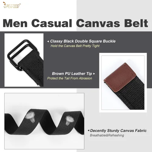 Miniatura 3 de JASGOOD Cinturones de tela de lona para hombres y mujeres, cinturones de tela con hebilla de doble anillo negro, paquete de 2