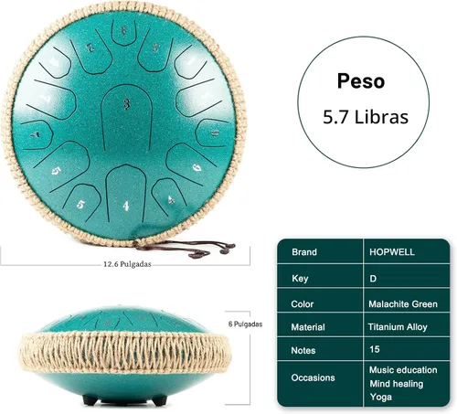Miniatura 5 de HOPWELL Tambor de Lengua de Acero - 13 Pulgadas 15 Notas Tambor de Lengua - Tambor Handpan con Libro de Música, Mazos para Tambores Handpan y Bolsa