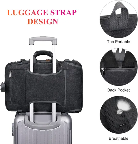 Miniatura 5 de Mochila de lona WITZMAN con puerto de carga USB, mochila grande de viaje, equipaje de mano, apta para laptops de 17 pulgadas, para hombres, Negro