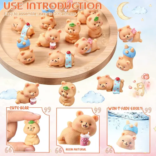 Miniatura 2 de HyDren 15 figuras en miniatura de oso lindo oso para decoración de baby shower, decoración de pasteles de resina, decoración de pasteles, jardín