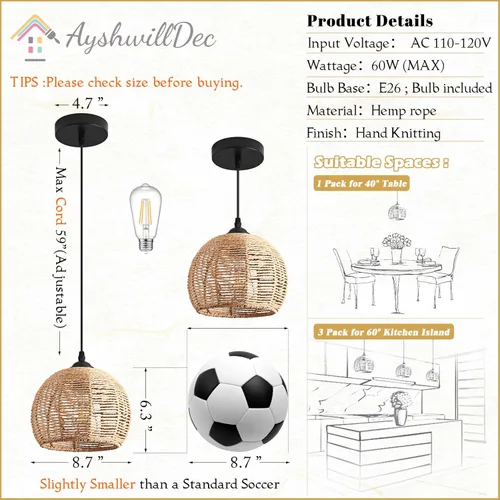 Miniatura 4 de Mini lámpara colgante tejida con cuerda de cáñamo, accesorio de luz tejido, lámpara de araña bohemia, accesorio de lámpara, lámpara colgante de 8.7