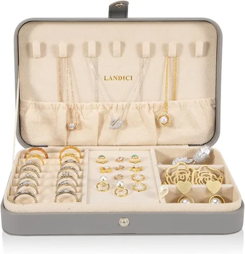 Miniatura 2 de LANDICI - Caja de joyería pequeña para mujeres y niñas, estuche organizador de joyería de viaje de cuero PU, soporte portátil para almacenamiento