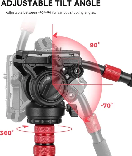Miniatura 5 de Avella Cabezal fluido de trípode de video con placa de liberación rápida, ligero y resistente, compatible con Manfrotto, carga máxima de 13.2 lb/6