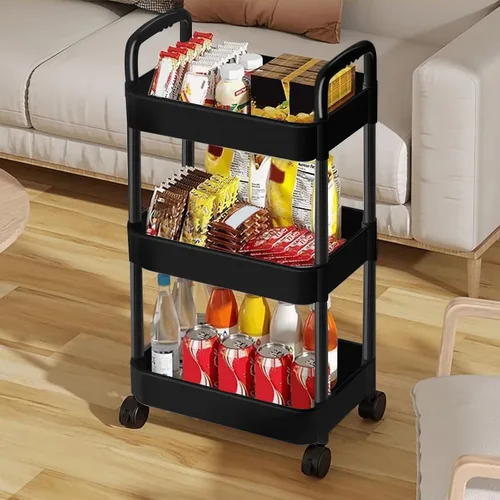 Miniatura 7 de EZ COZY Carrito rodante de 3 niveles, organizador de pañales de plástico con ruedas, carrito con ruedas para pañales, guardería de bebé, cocina