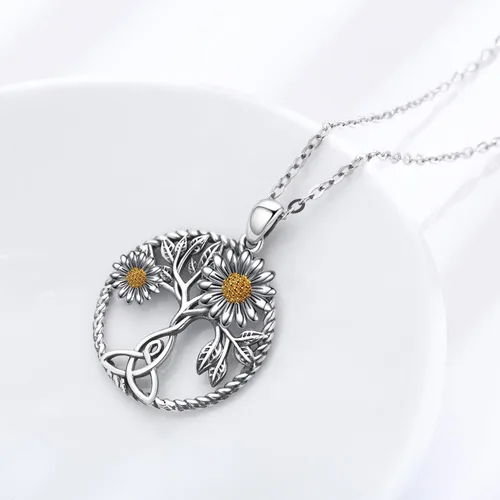 Miniatura 3 de CHENGHONG Collar de girasol de plata de ley 925, collar con colgante de árbol de la vida, margaritarosagirasol, joyería de girasol, regalos