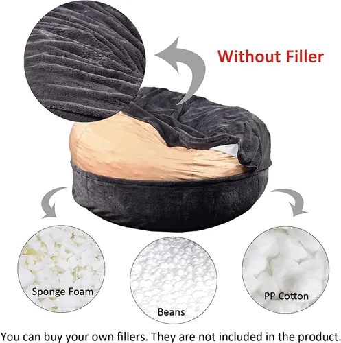 Miniatura 4 de Funda para silla tipo puf de piel gigante para niños y adultos, (sin relleno), muebles de sala de estar, grande, redondo, suave, esponjoso, de piel