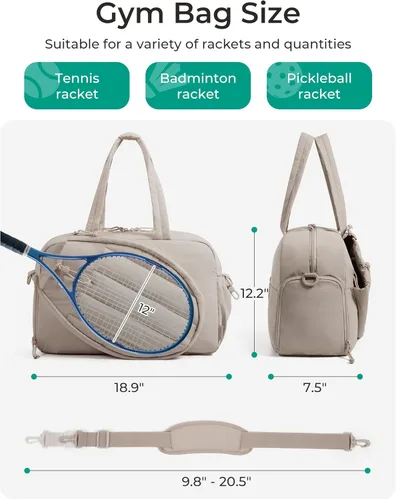 Miniatura 6 de BAGSMART - Bolsa de tenis y gimnasio para mujeres, con compartimento para 2 raquetas, compartimento para zapatos y bolsillo para cosas húmedas