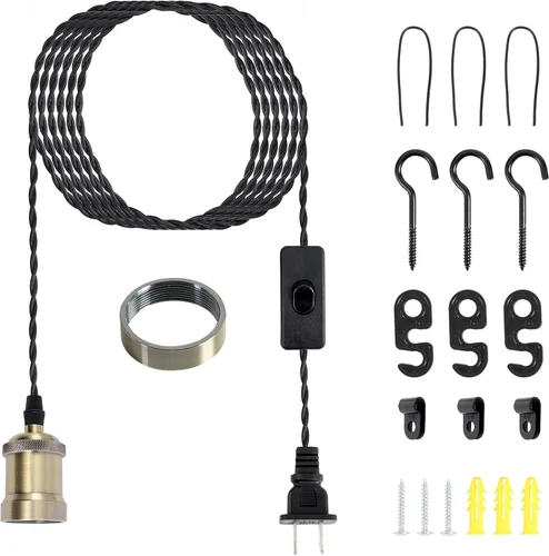 Miniatura 8 de Kit de cable de luz colgante con interruptor regulador, luces colgantes estilo granja de 19.69 pies de longitud del cable de alimentación, cable