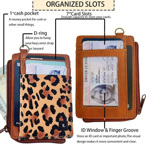 Miniatura 3 de Cartera para tarjetas de crédito para mujer, con bloqueo RFID, delgada, pequeña, minimalista, tarjetero con ventana de identificación