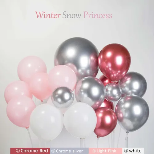 Miniatura 6 de Kit de arco de guirnalda de globos de invierno rosa, cromado, plateado, rojo y blanco con globos de copo de nieve para niñas Onederland princesa
