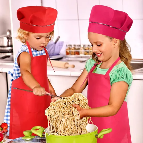 Miniatura 7 de Juego de 28 piezas de delantal de chef a granel, delantal ajustable para niños y niñas, delantales con 2 bolsillos, disfraz de chef Multicolor
