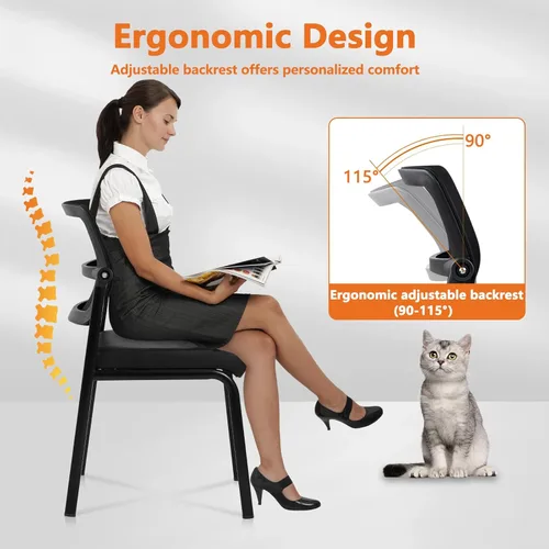 Miniatura 7 de CLATINA Silla apilable para sala de espera con respaldo de malla ajustable, sillas de recepción de invitados de oficina sin brazos con cojín