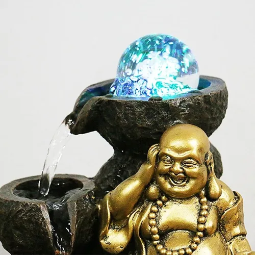 Miniatura 3 de Tabletop Water Fountain Fotai Waterfall Fountain Feng Shui Polo Office Decoration - Round Water Flow Waterfall Suitable for Office Bedroom Decoration