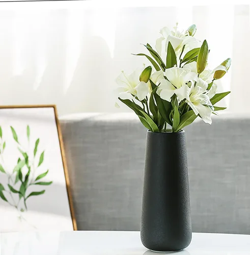 Miniatura 5 de Jarrón de cerámica negro mate de 11 pulgadas de alto para flores y hierba de pampas, jarrones decorativos de estilo rústico clásico para decoración