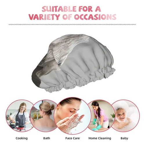 Miniatura 9 de Animal Rhino Print Shower Cap,Elastic And Reusable Bath Hair Hat For Long Hair,Large Waterproof Shower Bonnet,For Women Men Kids