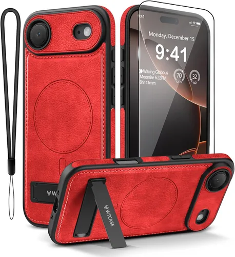 Miniatura 16 de WTCASE Funda magnética de piel para iPhone 17, soporte invisible integrado [compatible con Magsafe], funda protectora delgada con función atril