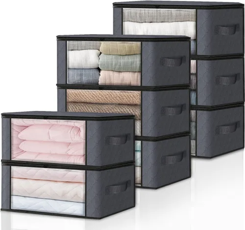 Miniatura 15 de HomeHacks Paquete de 3 bolsas organizadoras de ropa, caja de almacenamiento plegable con gran ventana transparente y asas resistentes para armario
