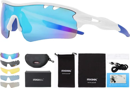 Miniatura 9 de ITSCOOL Gafas de sol deportivas polarizadas con 5 lentes intercambiables para hombres y mujeres, softbol, béisbol, pickleball ciclismo