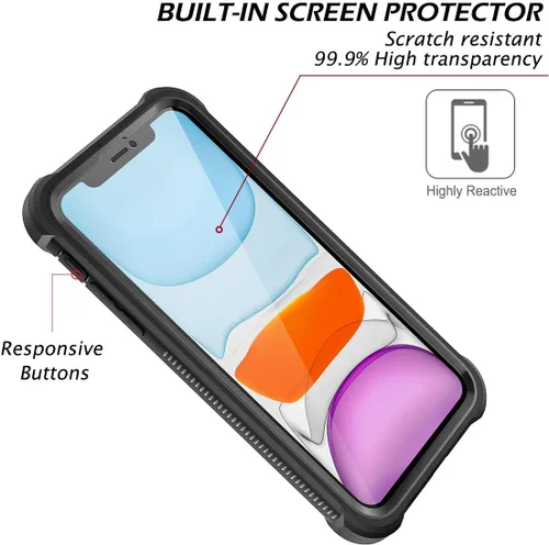 Miniatura 3 de Dexnor Funda para iPhone 11 con protector de pantalla, transparente, resistente 360, protección de cuerpo completo, a prueba de golpes, parte