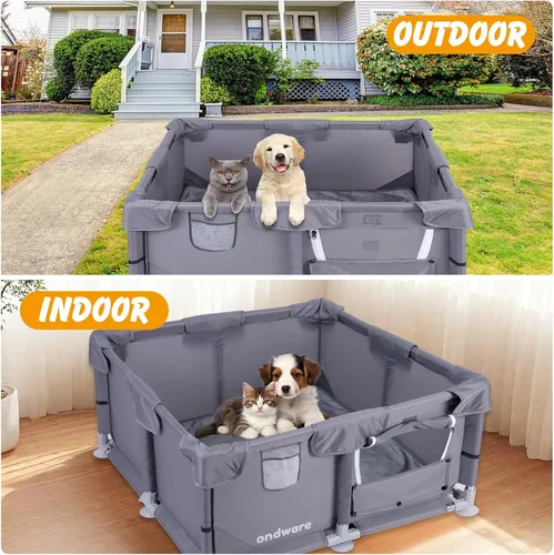 Miniatura 7 de Corralito para cachorros, 28 x 28 x 15 pulgadas, corralito para perros en interiores, corralito de animales pequeños con puerta para pollitos