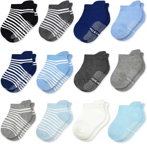 Tphon Calcetines antideslizantes para niños pequeños con agarre, 12 pares de calcetines antideslizantes para niños y niñas de 1 a 7 años