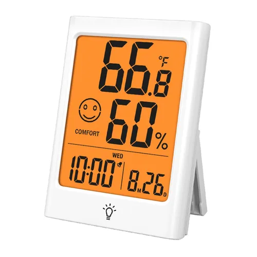Timloon Termómetro digital interior para habitación, monitor inteligente de temperatura y humedad con luz de fondo, indicador de comodidad, registro