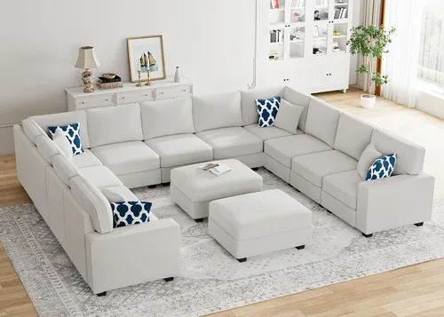 Miniatura 17 de Legend Vansen - Sofá modular seccional en forma de U con otomano, moderno, reversible, de esquina, para sala de estar (Créma, Sofá en forma de U-3)