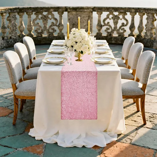 Miniatura 5 de Camino de mesa de lentejuelas de 72 pulgadas de largo, camino de mesa rosa con purpurina para fiesta, boda, bebé nupcial, 6 piezas, rosa 2-Rosa