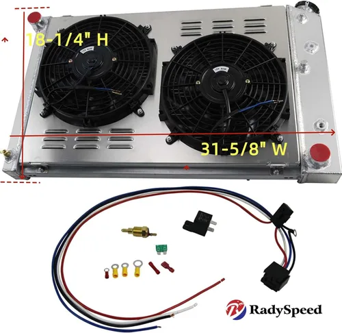 Miniatura 2 de Radiador de aluminio de 4 filas, cubierta y ventiladores para Chevy 70-81 Camaro/78-87 Monte Carlo, radiador de repuesto, radiador de aluminio
