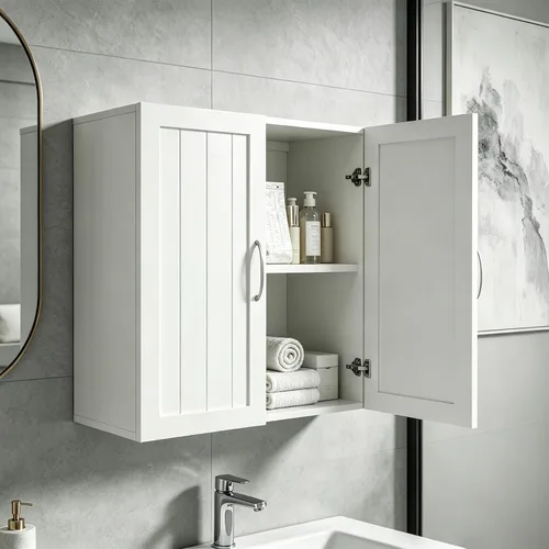 Botiquín de almacenamiento montado en la pared para baño, armario de almacenamiento sobre el inodoro con puertas dobles y estante ajustable para