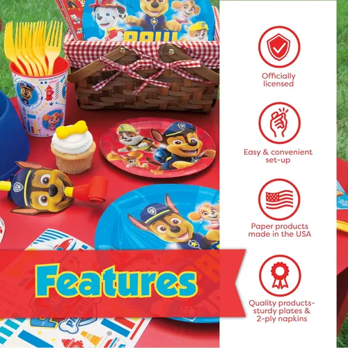 Miniatura 3 de Decoraciones de cumpleaños de Paw Patrol Sirve a 16 invitados Suministros de fiesta de Paw Patrol Globos, pancarta, mantel, platos de cena