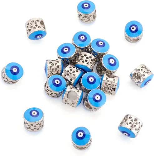 Pandahall - 20 cuentas europeas de esmalte de latón de barril de 0.394 x 0.472 in, color azul cielo claro, espaciadores de agujeros grandes, cuentas