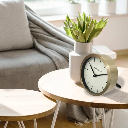 Miniatura 4 de Westclox Reloj de mesa y pared contemporáneo para el hogar u oficina, reloj analógico redondo de 6 pulgadas con marco de metal dorado cepillado