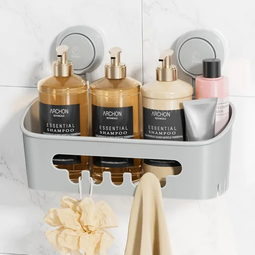 Miniatura 11 de LEVERLOC Paquete de 2 ventosas para ducha, organizador de ducha, estante de baño extraíble, succión de almacenamiento, potente capacidad máxima