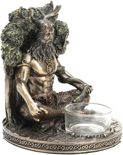 Miniatura 4 de Veronese Design 5 1/4 pulgadas de alto dios celta Cernunnos candelita candelita Escultura de resina bronceada fundida en frío Wiccan Decoración