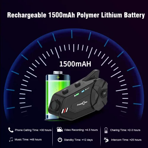 Miniatura 7 de FreedConn R1plus - Casco de motocicleta con Bluetooth e intercomunicador con cámara 1080P y radio FM 1000 M.