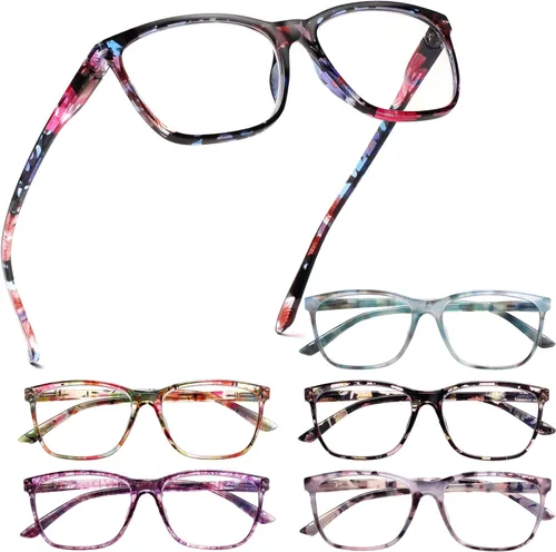 Miniatura 11 de Henotin Paquete de 4 lentes de lectura para mujer, bloqueo de luz azul, bisagra de resorte, lentes de lectura antifatiga ocular para computadora