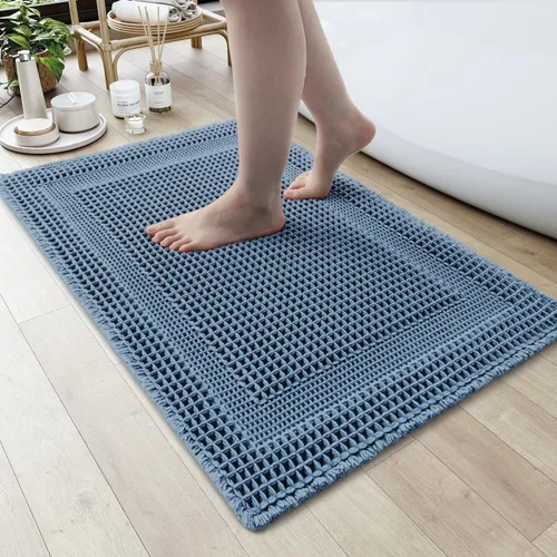 Miniatura 9 de AMOAMI Alfombra de Baño con Textura Waffle, Alfombras de Baño Absorbentes para Baño Antideslizantes, Alfombras de Baño Lavables a Máquina con Borlas